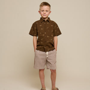 Printed Linen Mix Shirt - Tween - Dark Brown | 101168 William