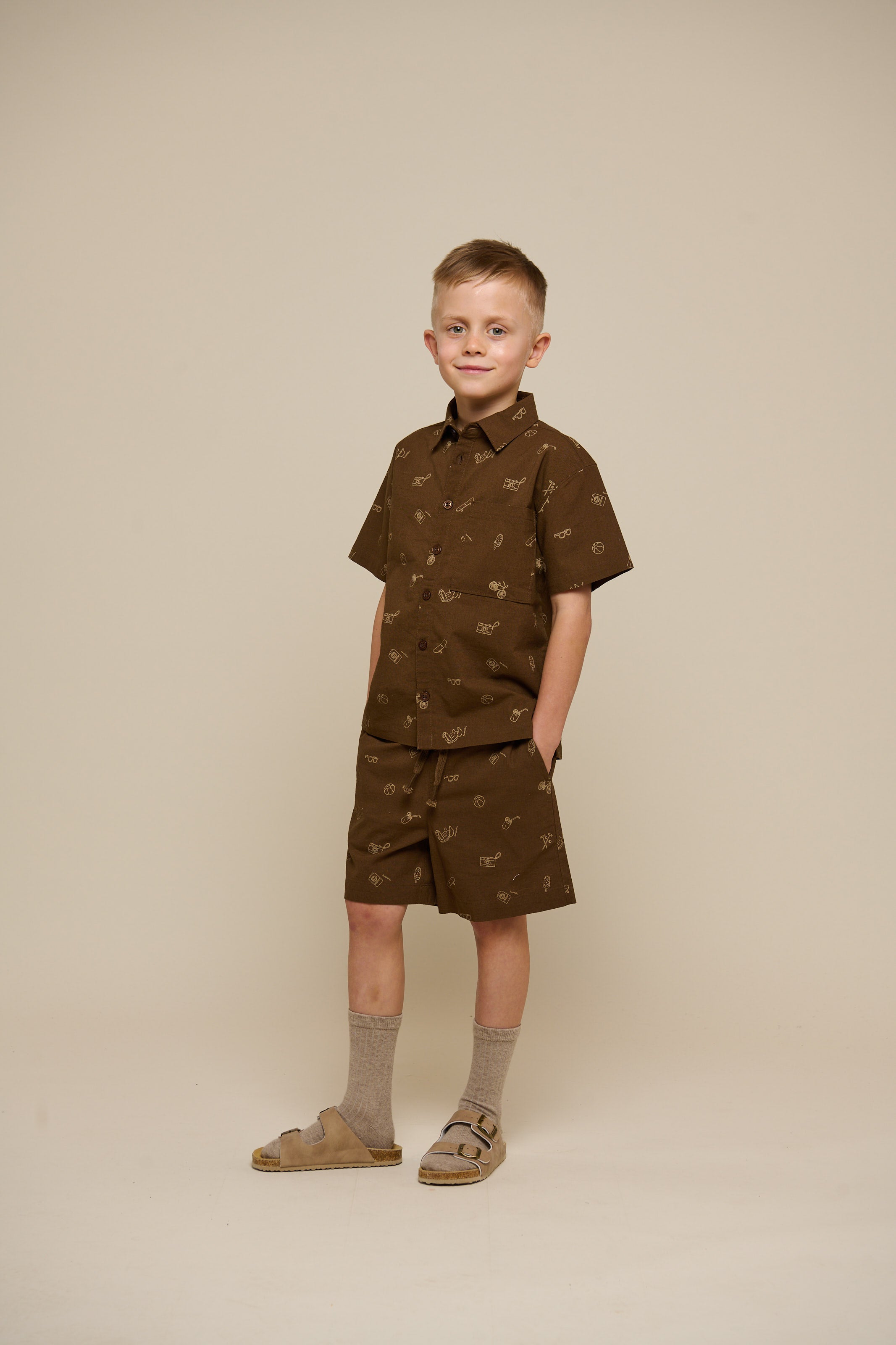 Printed Linen Mix Shorts - Tween - Dark Brown | 101172 William