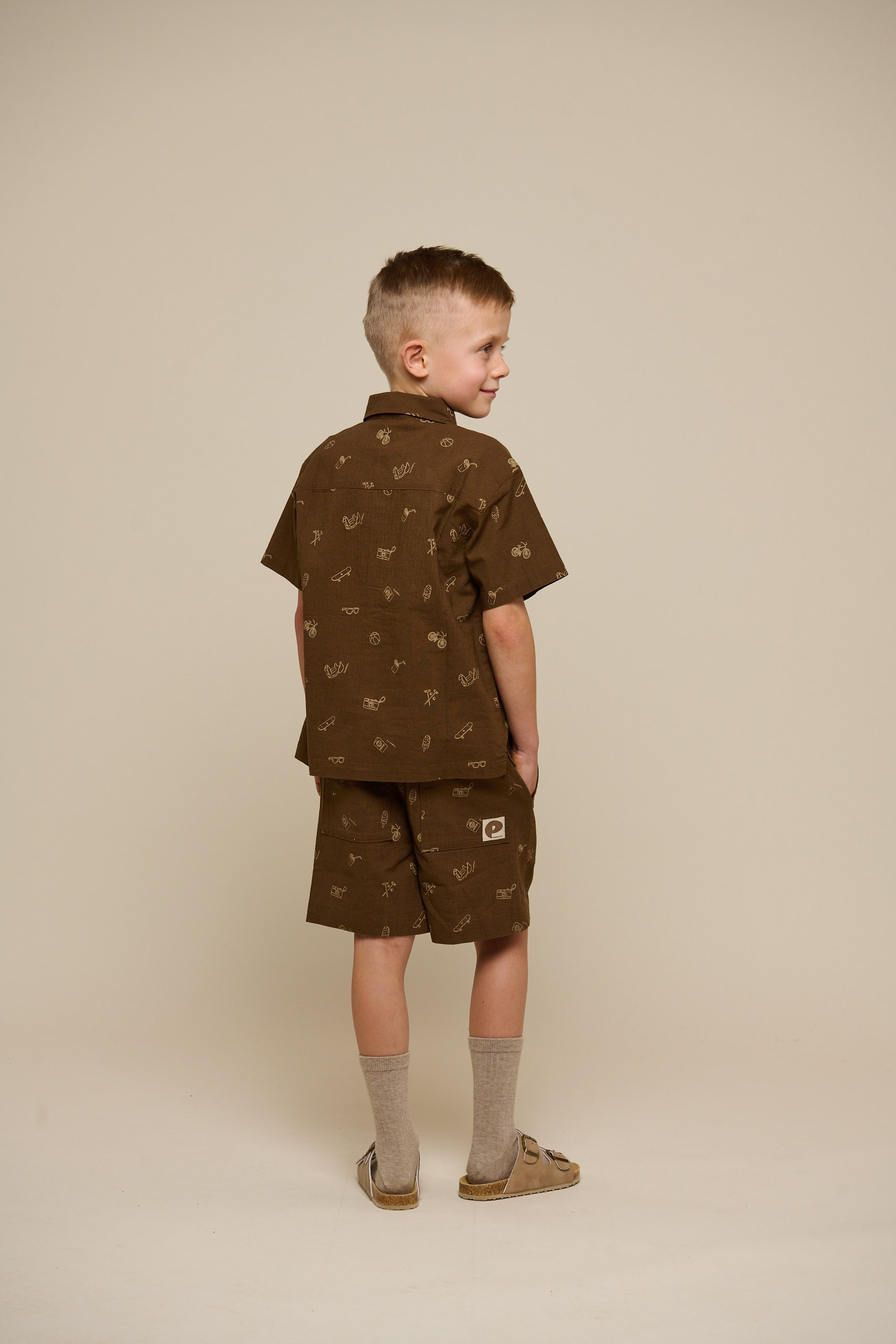 Printed Linen Mix Shorts - Tween - Dark Brown | 101172 William