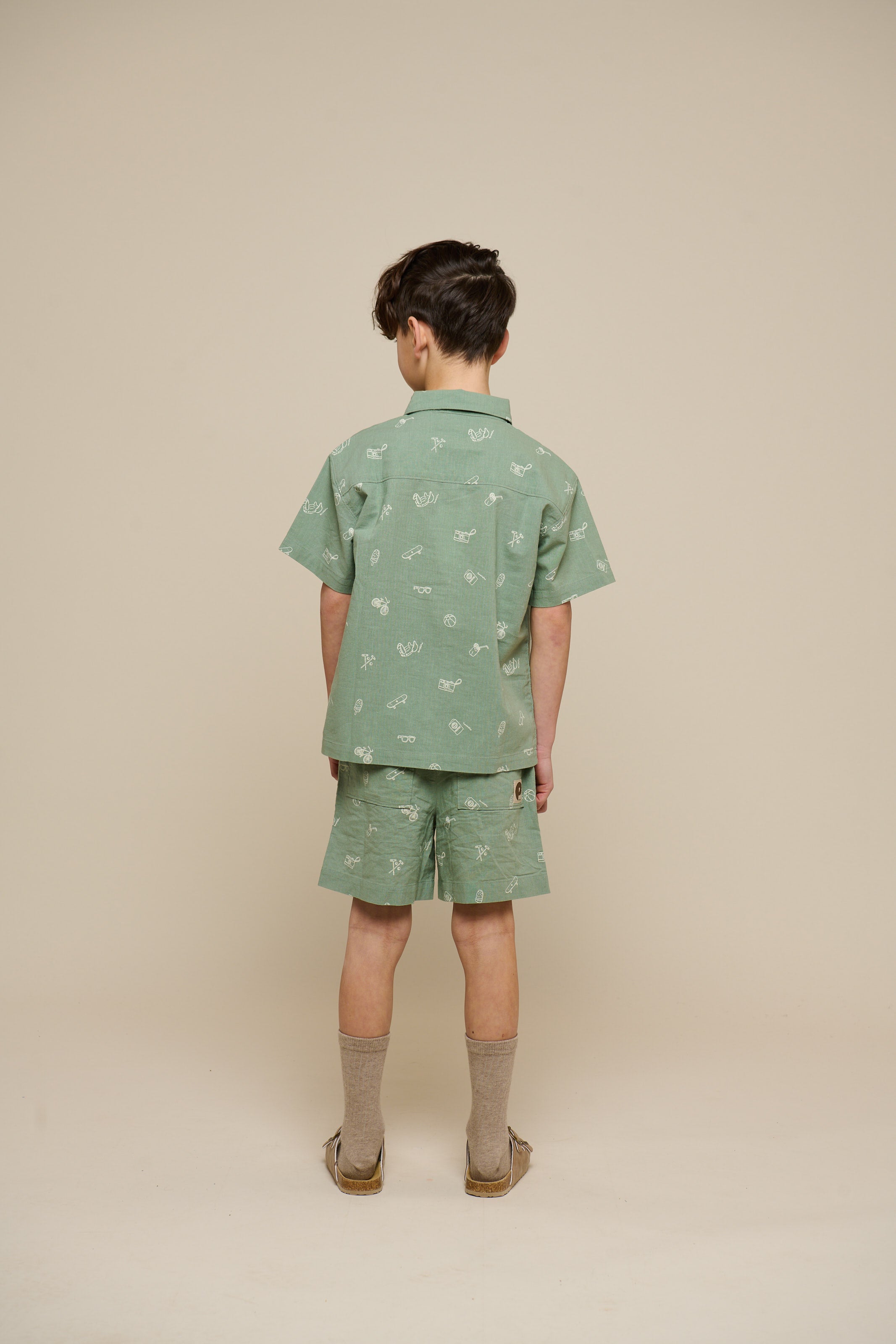 Printed Linen Mix Shorts - Tween - Dusty Green | 101170 William
