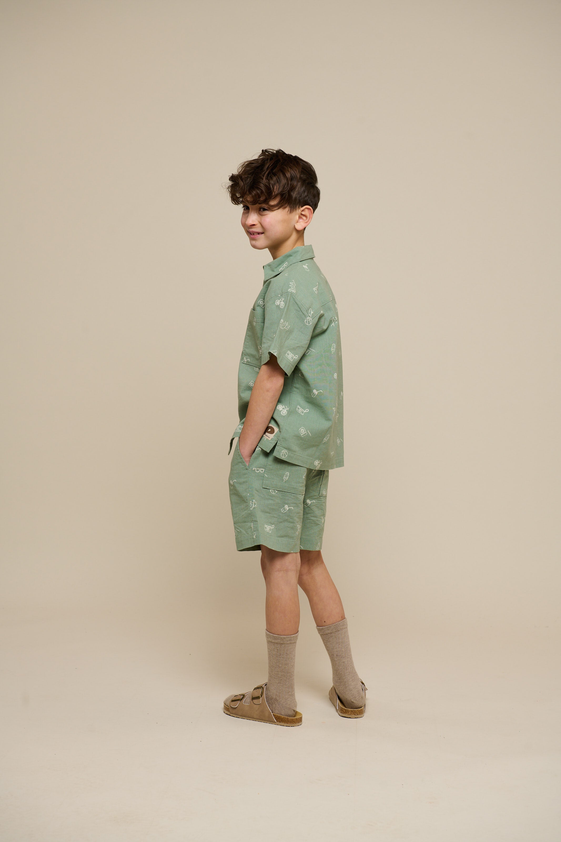 Printed Linen Mix Shorts - Tween - Dusty Green | 101170 William