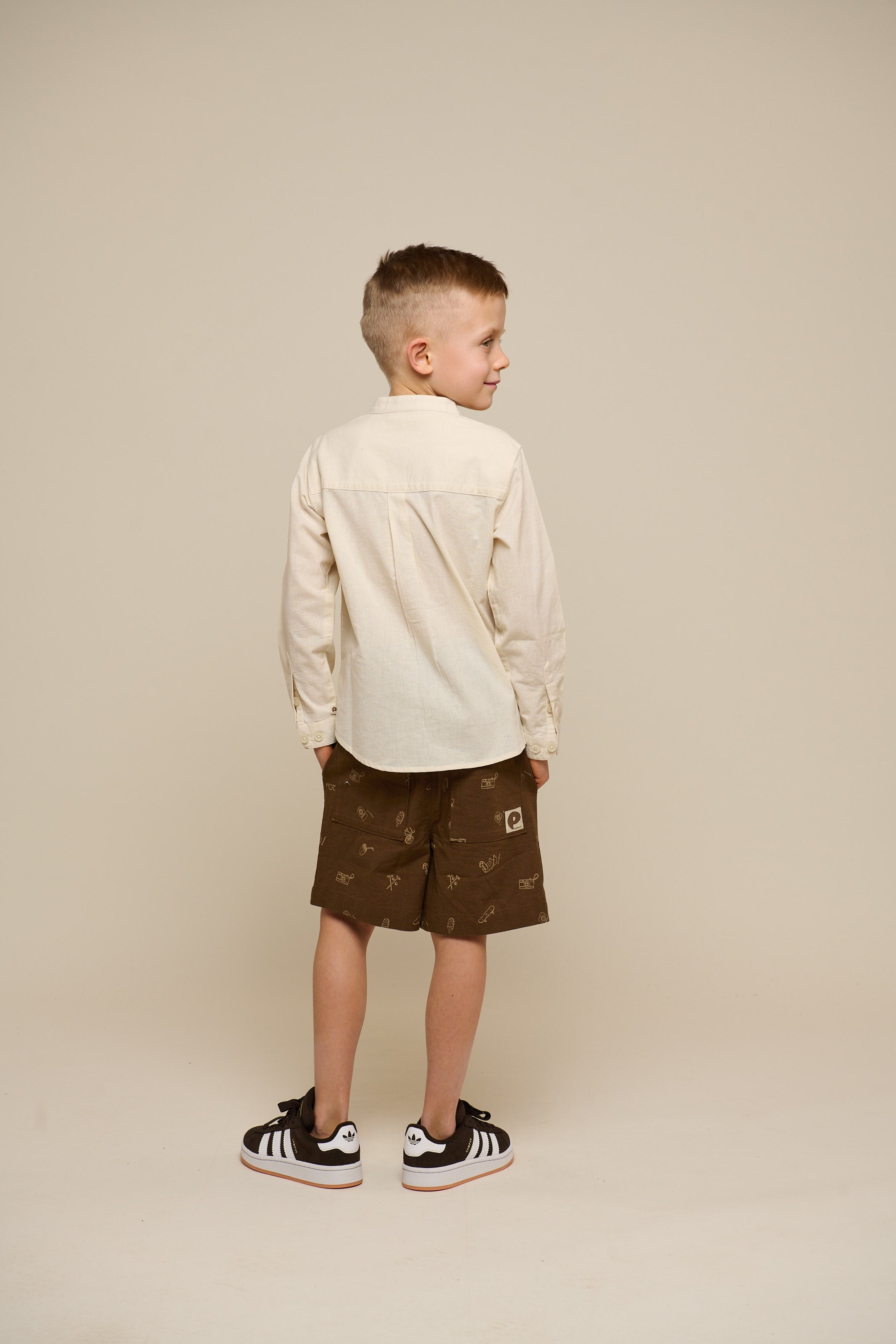 Printed Linen Mix Shorts - Tween - Dark Brown | 101172 William