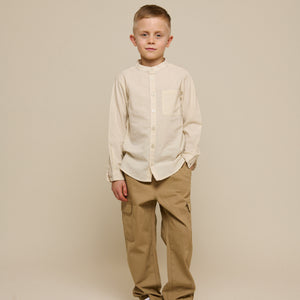 Linen Mix Mandarin Collar Shirt - Tween - Offwhite | 101202 Lucca