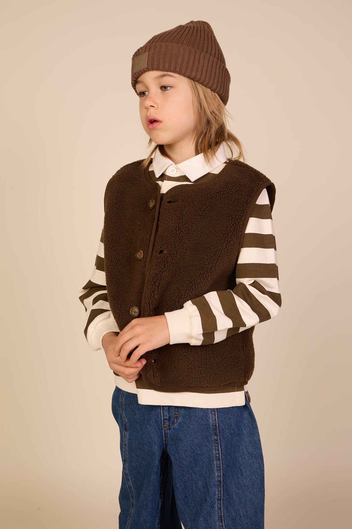 Striped Polo Sweatshirt - Tween - Dark Brown/Offwhite | 101398 Marco