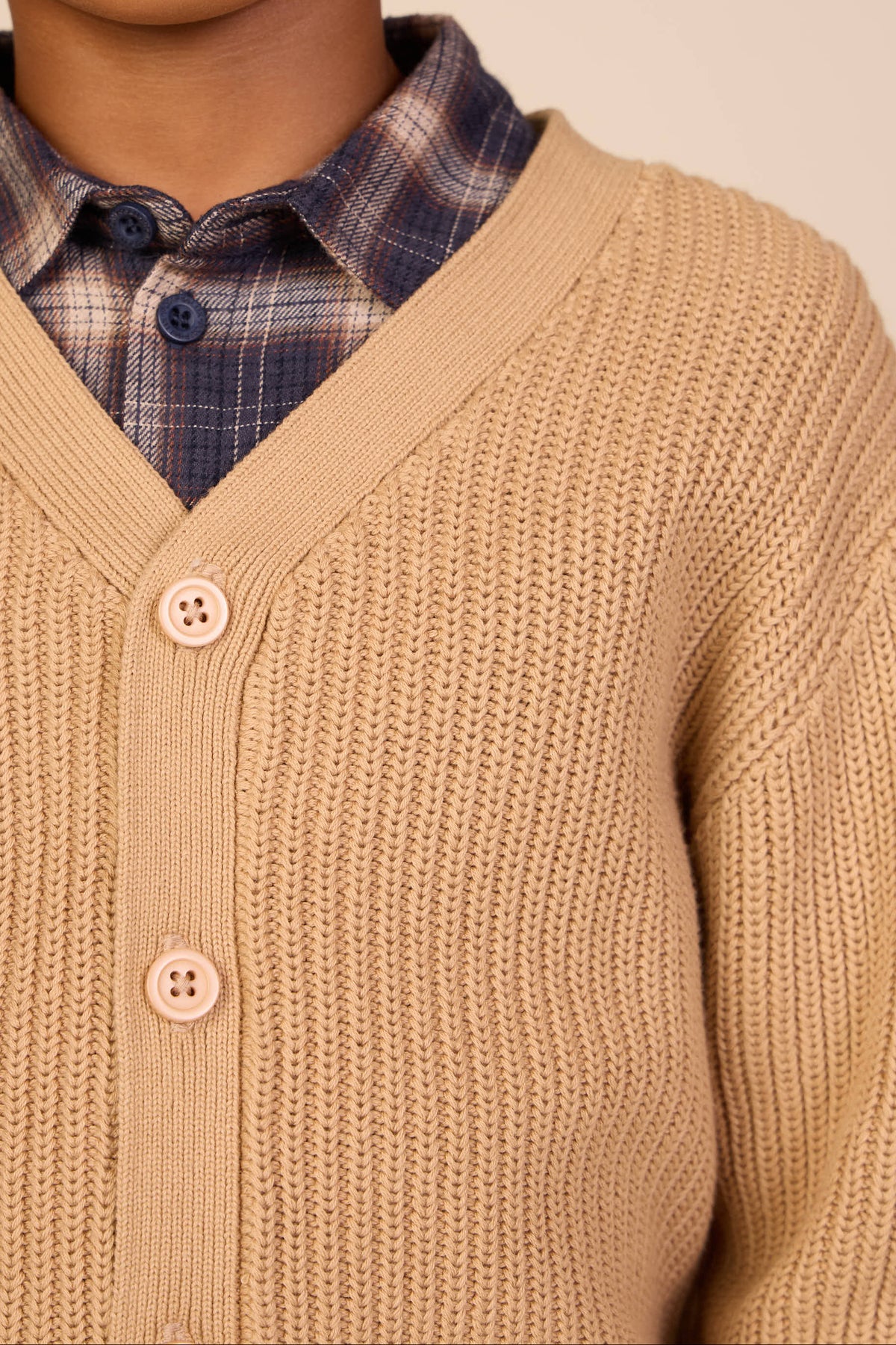 Brioche Stitch Cardigan - Kids - Beige | 101245 Clark