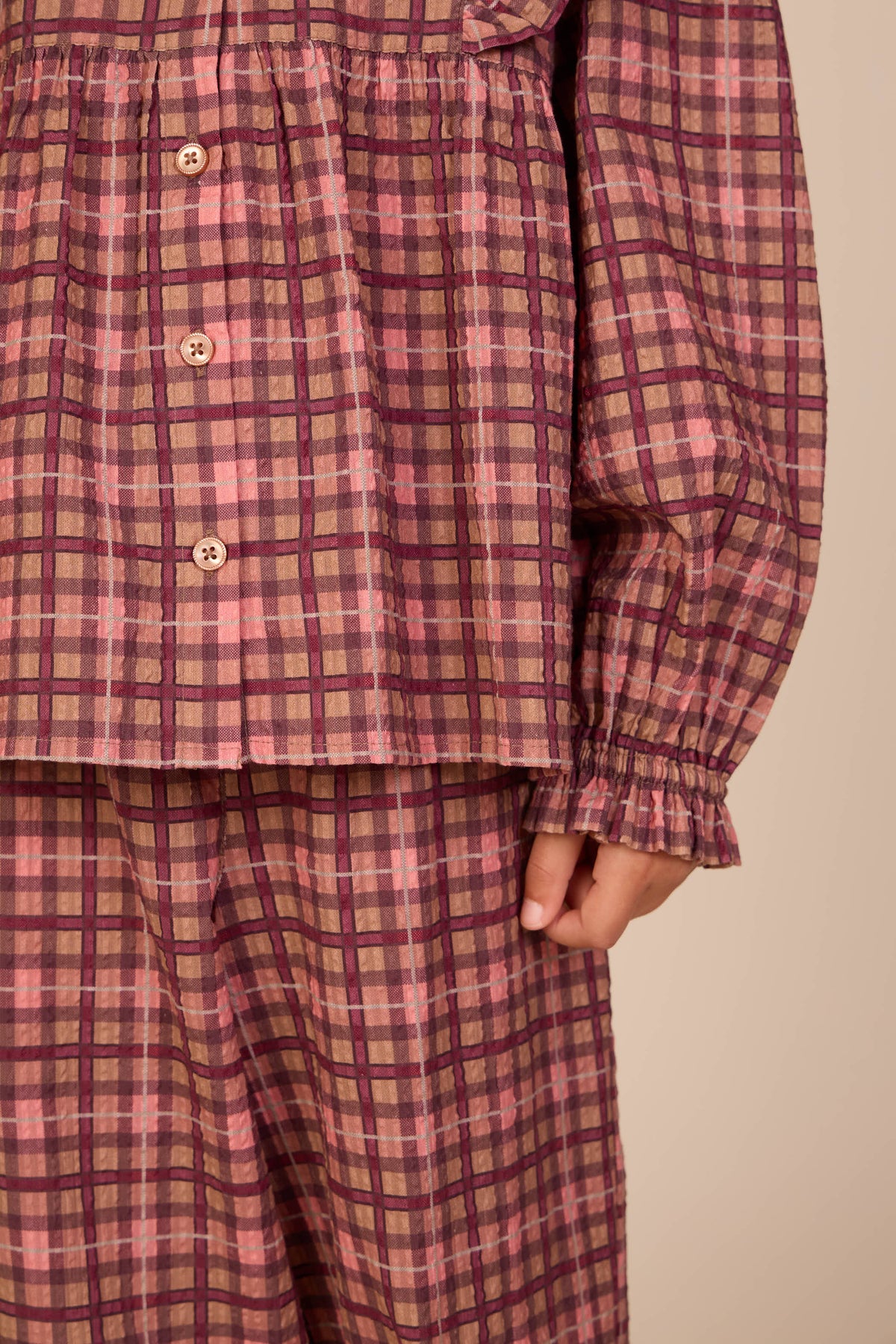 Checked Cotton Frill Blouse - Kids - Rose | 101493 Penny