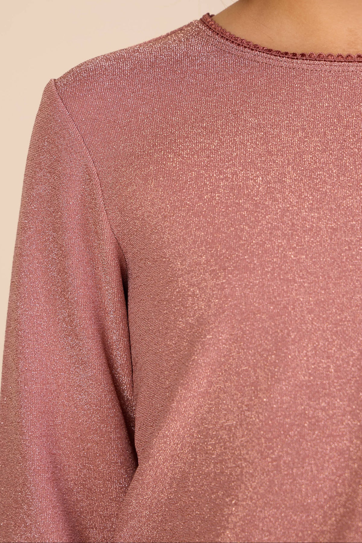 Long-Sleeve Lurex T-Shirt - Kids - Dusty Rose | 101665 Helen