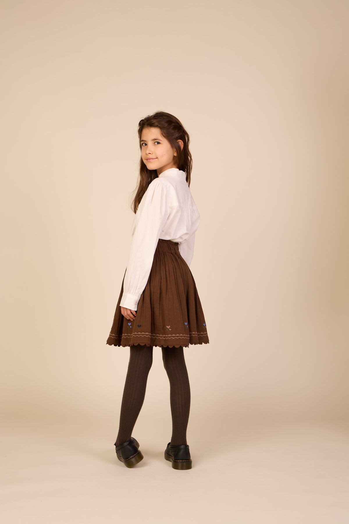 Cross-Stitch Double Gauze Skirt - Tween - Brown | 101472 Laureen