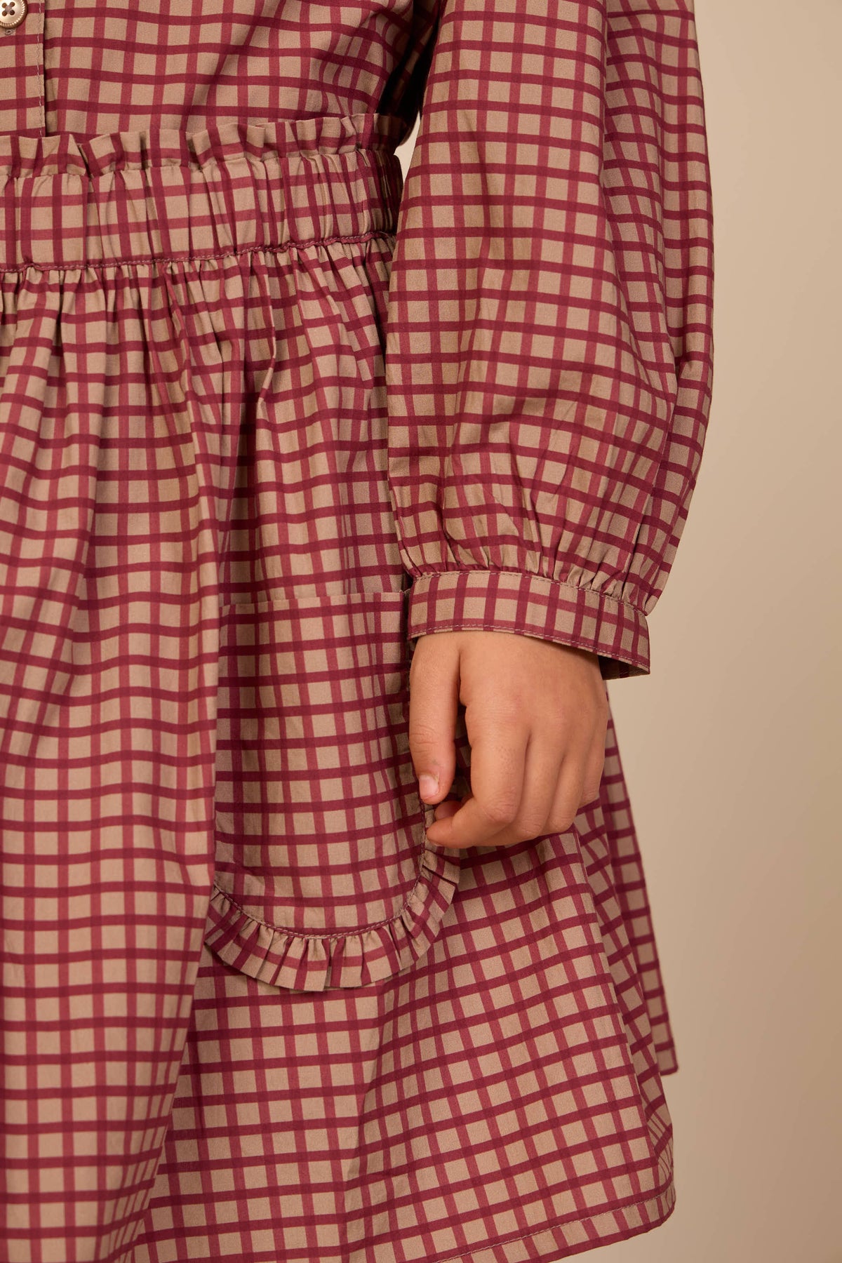 Frill Collar Poplin Blouse - Kids - Bordeaux Check | 101449 Julia