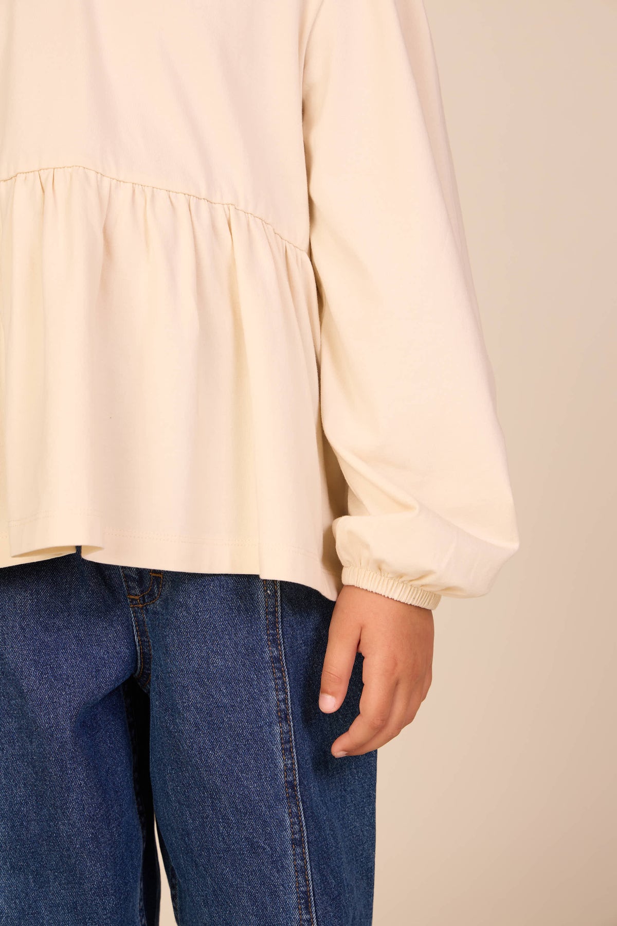 Solid Peplum Jersey Blouse - Tween - Offwhite | 101546 Heidi
