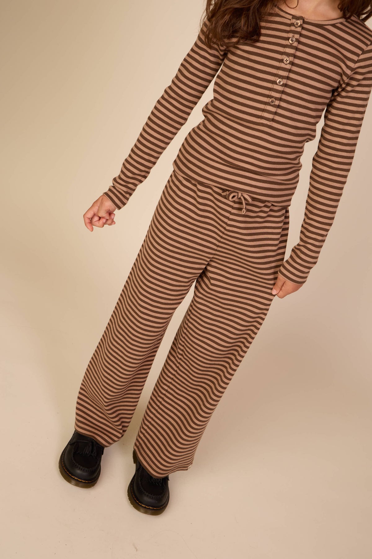 Striped Wide-Leg Rib Trousers - Tween - Brown/Light Brown | 101606 Gloria