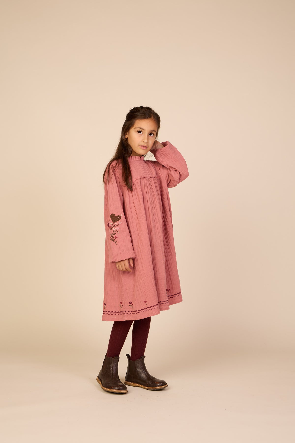 Cross-Stitch Double Gauze Dress - Tween - Dusty Rose | 101466 Laureen