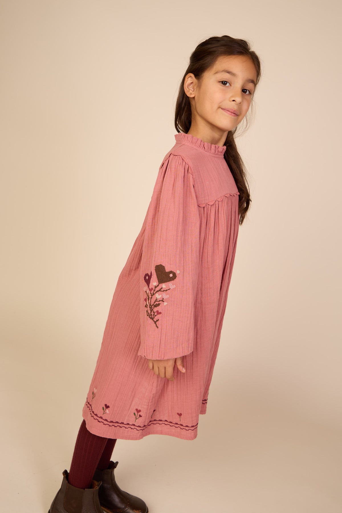 Cross-Stitch Double Gauze Dress - Tween - Dusty Rose | 101466 Laureen