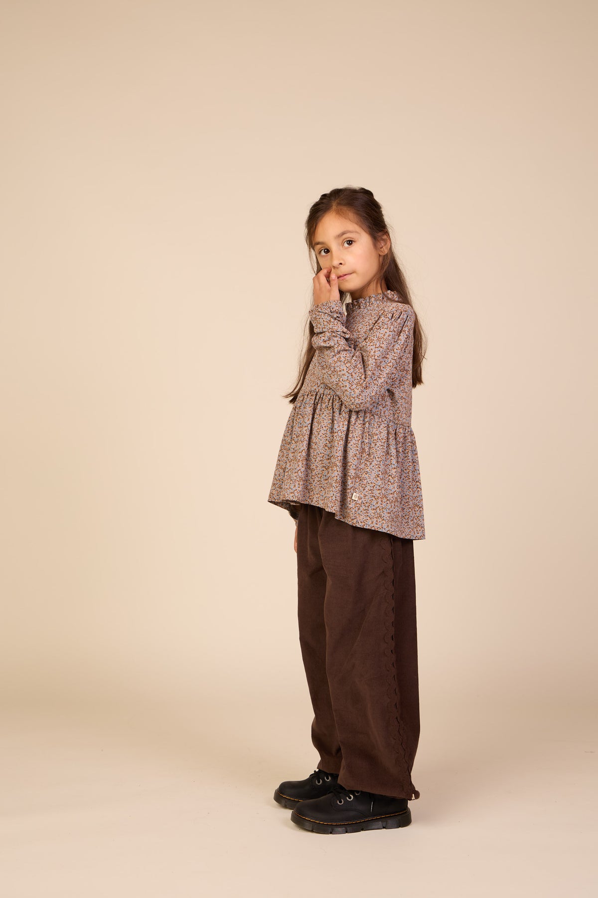 Printed Peplum Jersey Blouse - Tween - Blue/Brown | 101542 Heidi