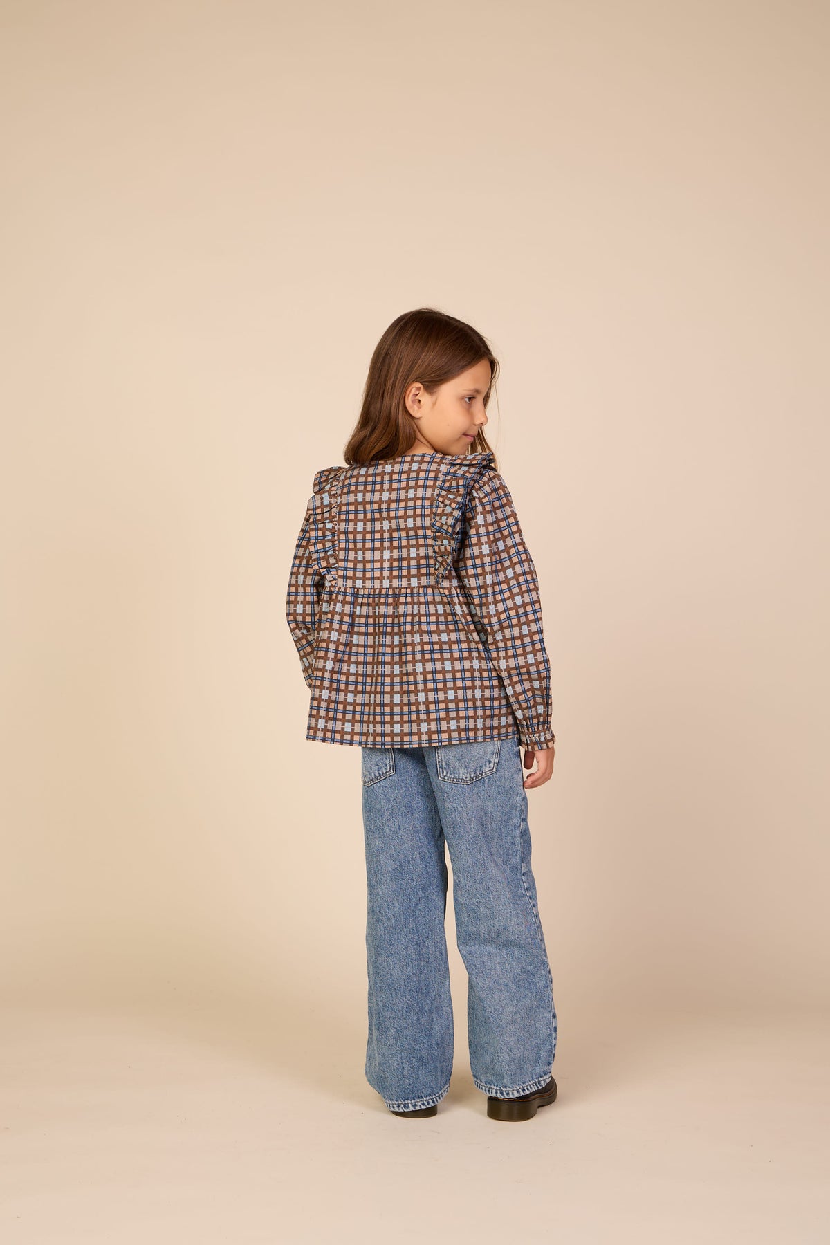 Checked Cotton Frill Blouse - Tween - Blue | 101496 Penny