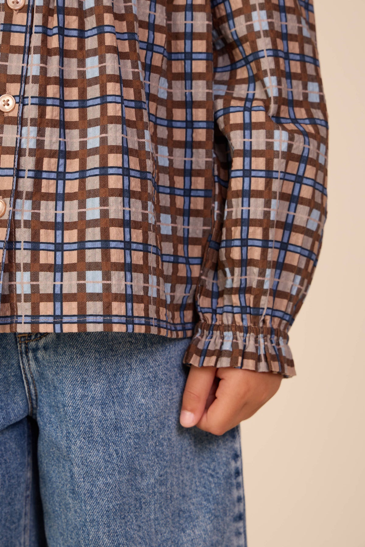 Checked Cotton Frill Blouse - Tween - Blue | 101496 Penny