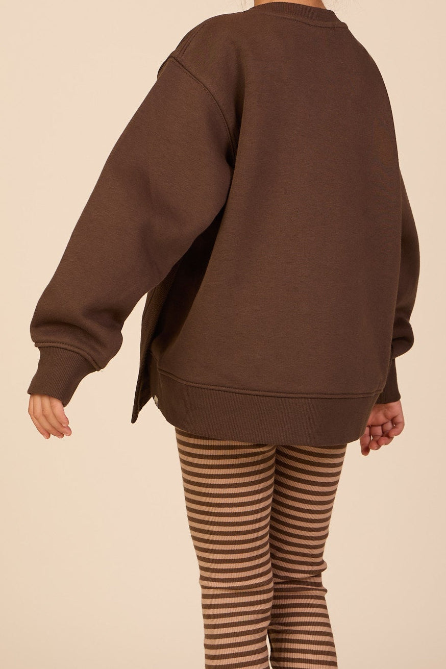 Rib Detail Sweatshirt - Kids - Dark Brown | 101626 Zoe