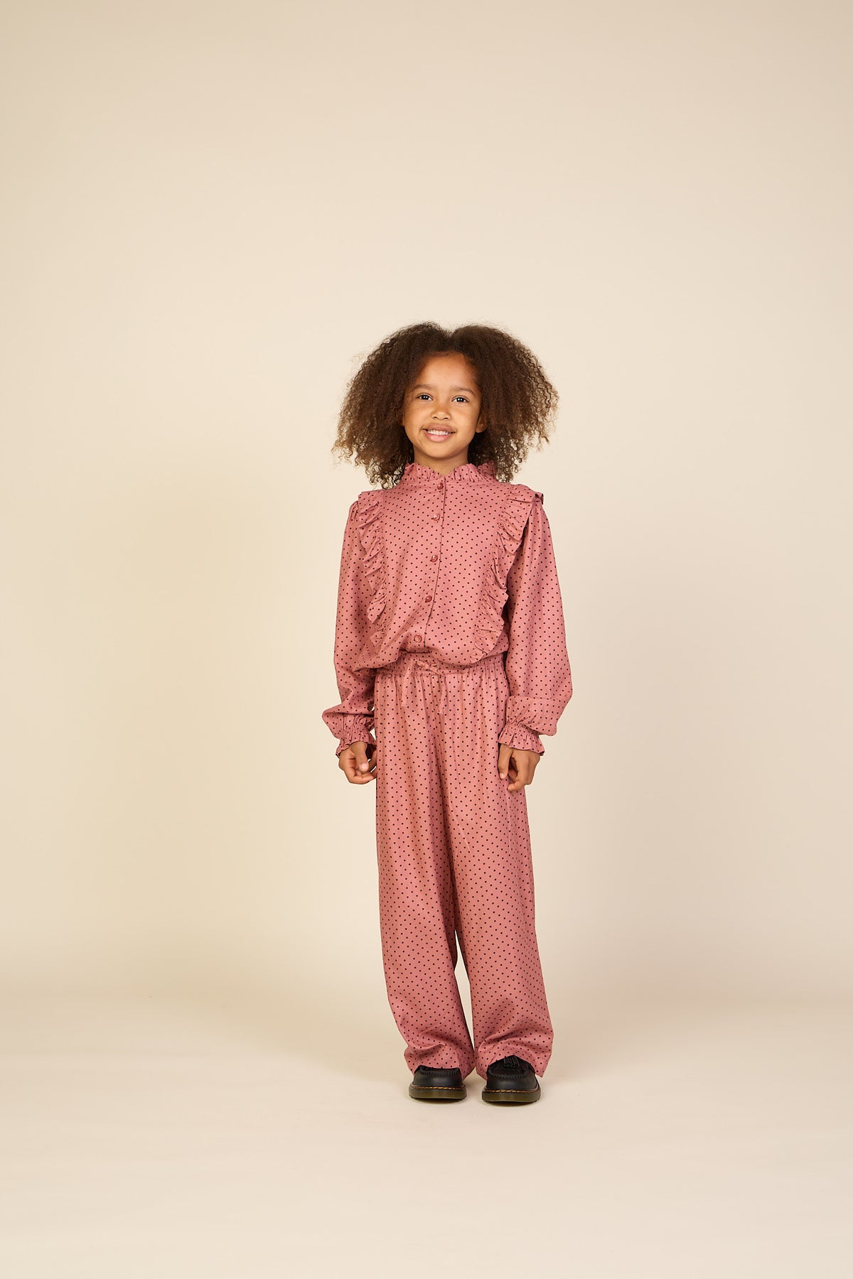 Dotted Viscose Frill Blouse - Tween - Dusty Rose/Bordeaux | 101661 Feline