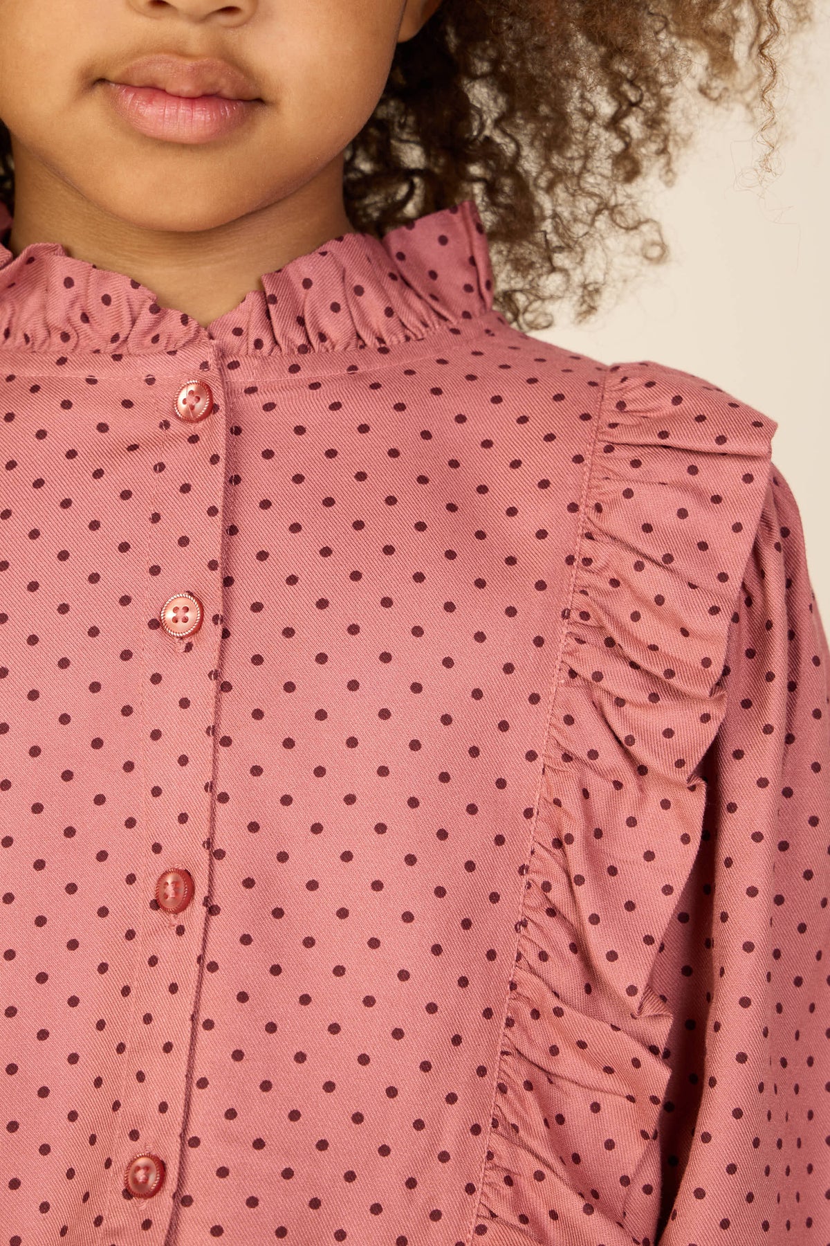Dotted Viscose Frill Blouse - Tween - Dusty Rose/Bordeaux | 101661 Feline