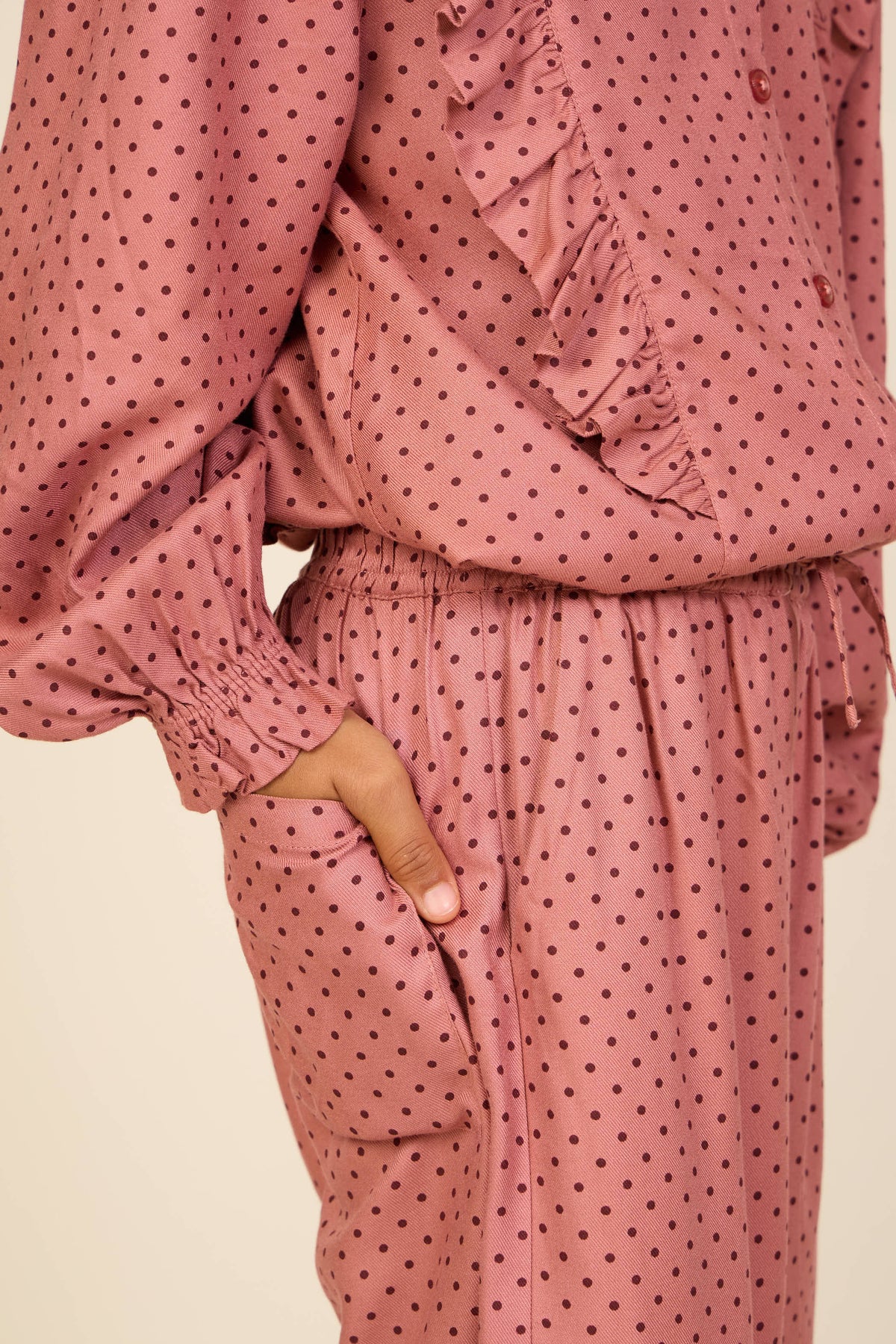 Dotted Wide-Leg Viscose Trousers - Tween - Dusty Rose/Bordeaux | 101659 Feline