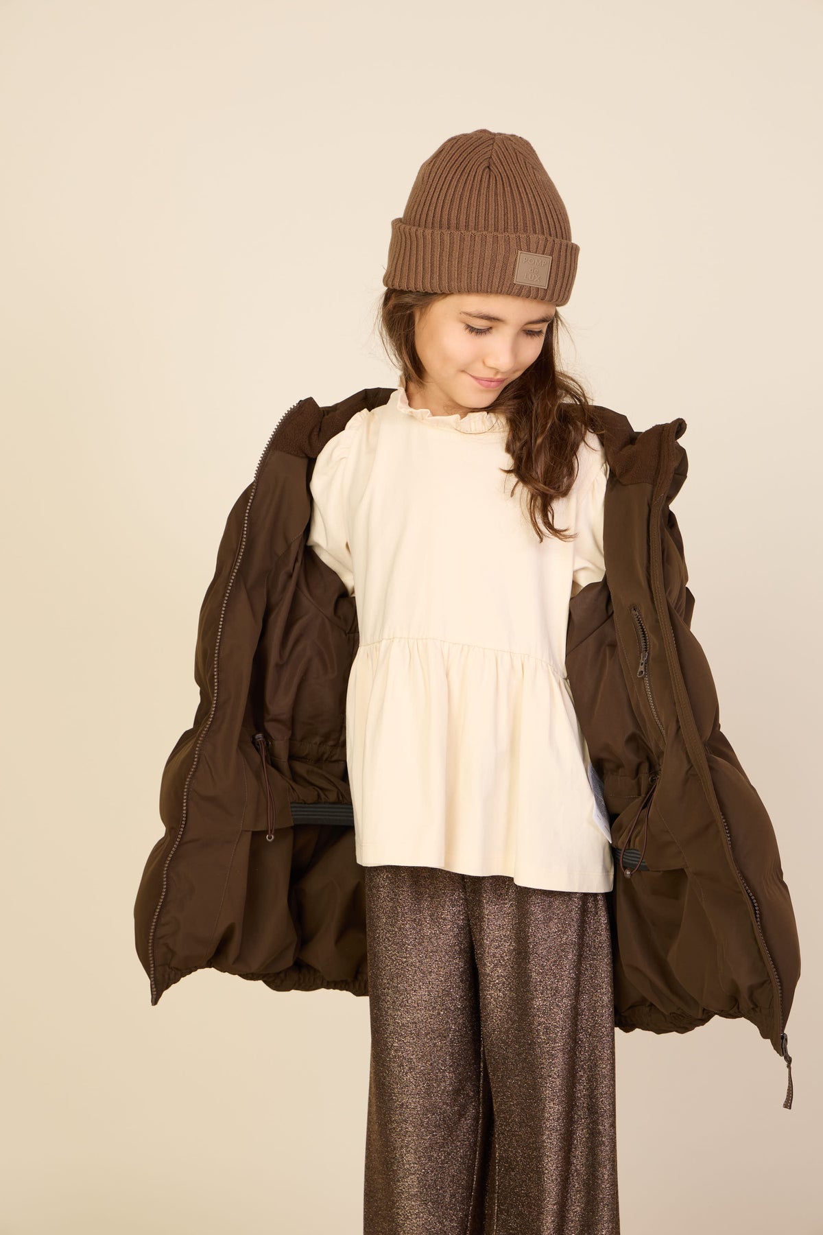 Winter Puffer Jacket with Drawstring - Tween - Dark Brown | 101414 Elenor
