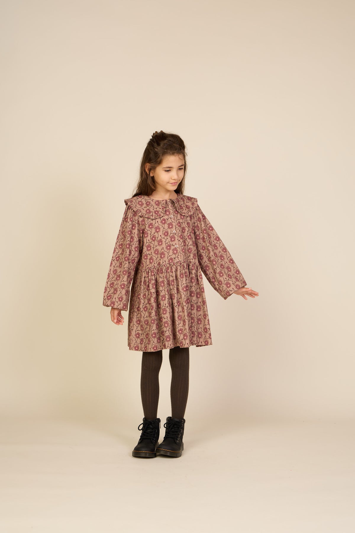 Floral Cotton Dress with Collar - Tween - Rose/Bordeaux | 101426 Nova