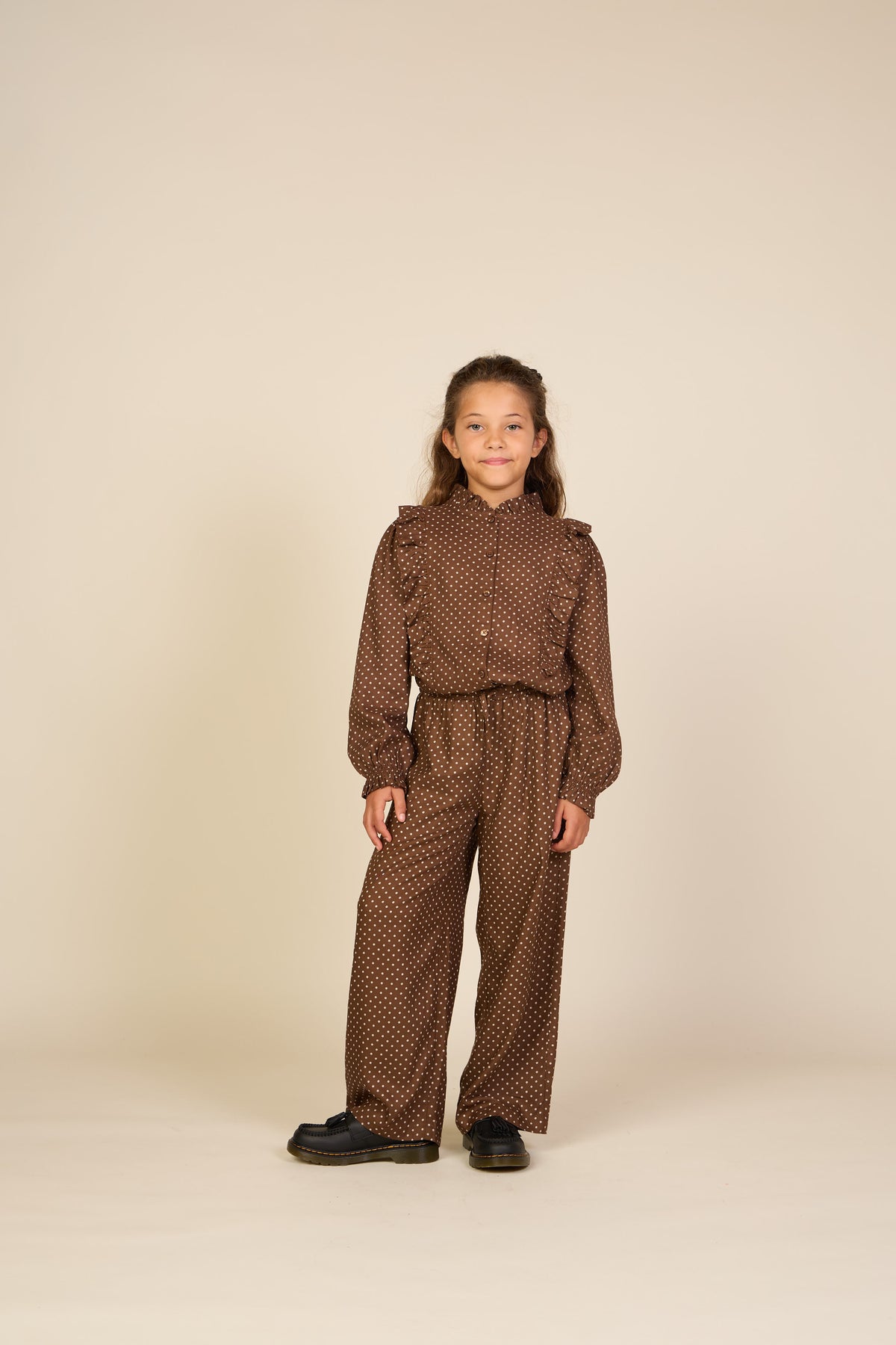 Dotted Wide-Leg Viscose Trousers - Tween - Brown/Offwhite | 101660 Feline