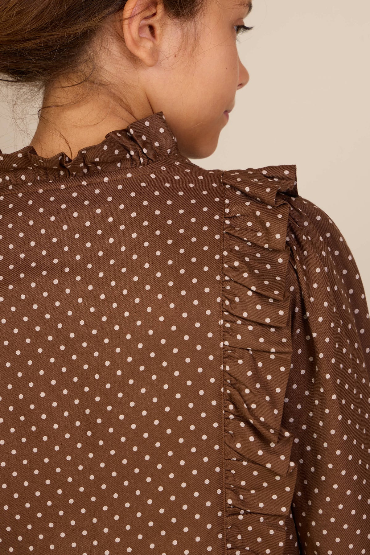 Dotted Viscose Frill Blouse - Tween - Brown/Offwhite | 101662 Feline