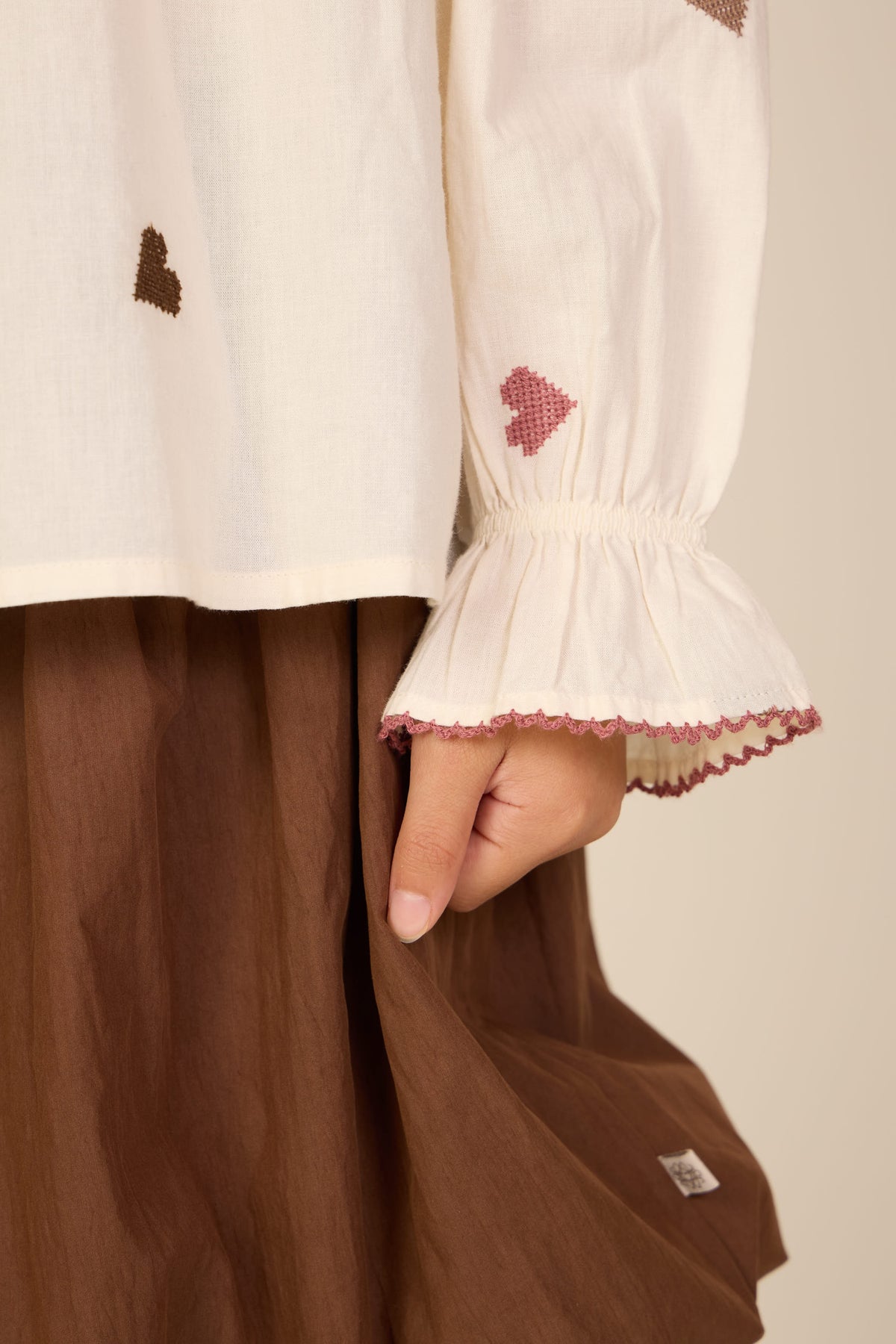 Heart Embroidered Cotton Blouse - Tween - Rose/Bordeaux | 101458 Elina
