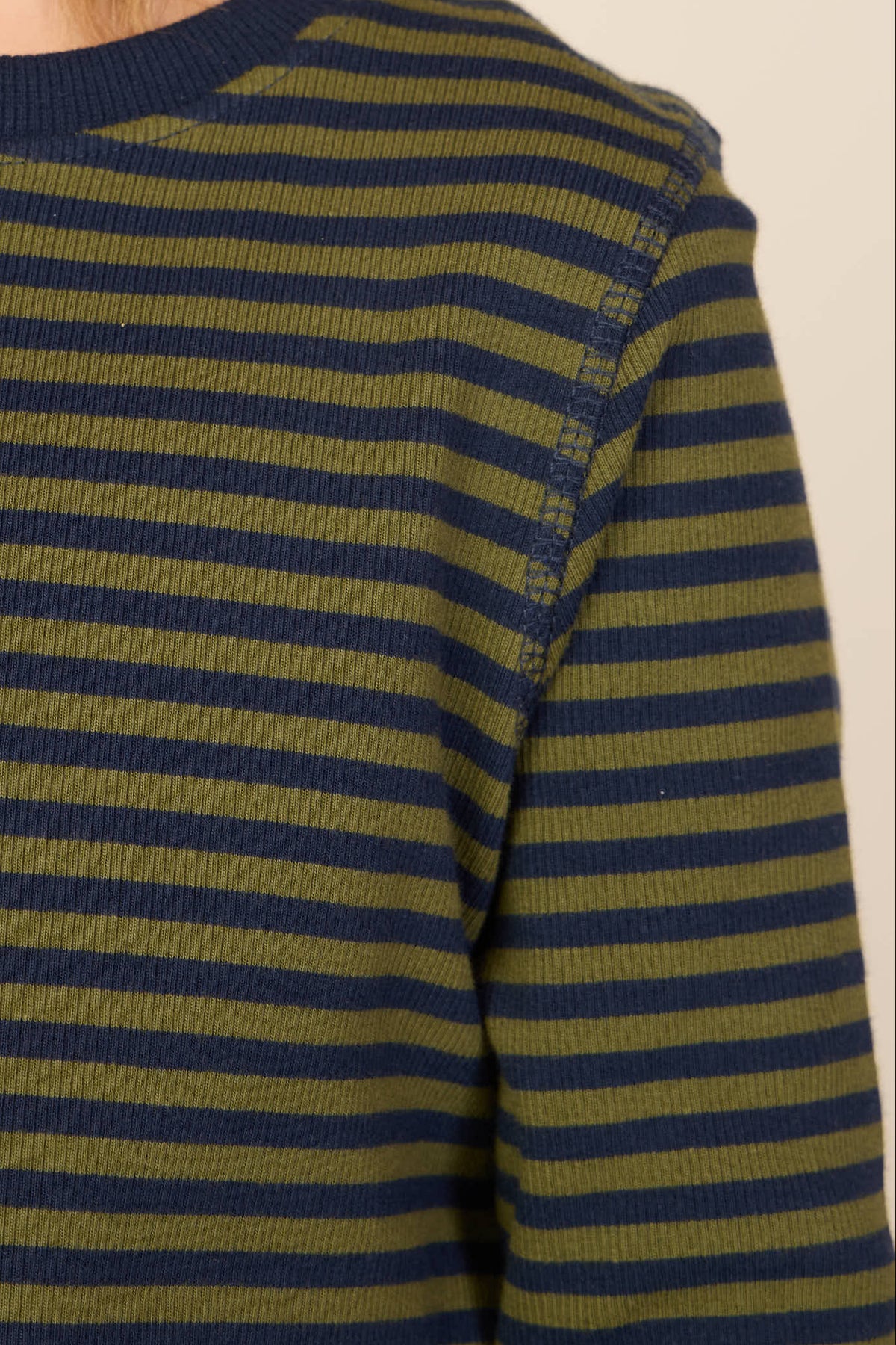 Ribbed Long-Sleeve T-Shirt - Kids - Moss Green/Navy Stripe | 101601 Conrad