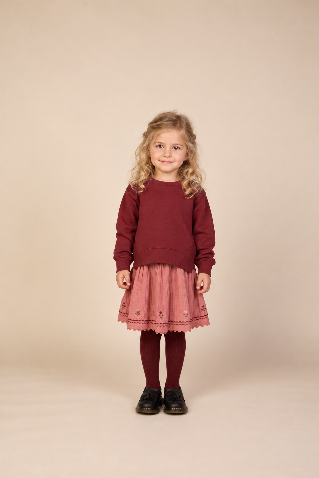 Cross-Stitch Double Gauze Skirt - Kids - Dusty Rose | 101469 Laureen