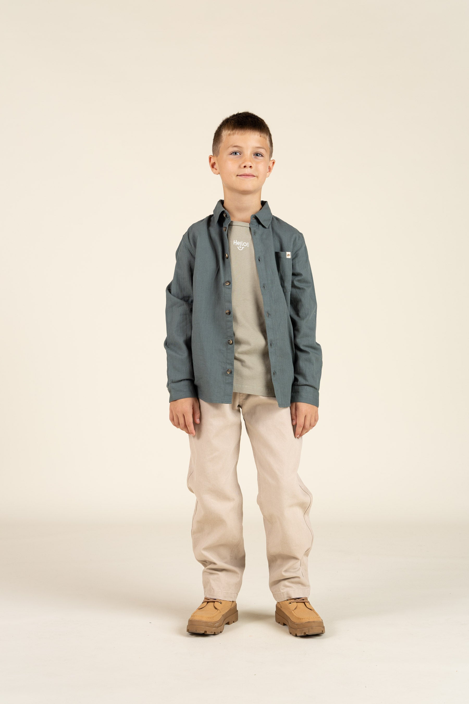 Herringbone Woven Cotton Shirt - Tween - Dark Dusty Green | 100805 Edward