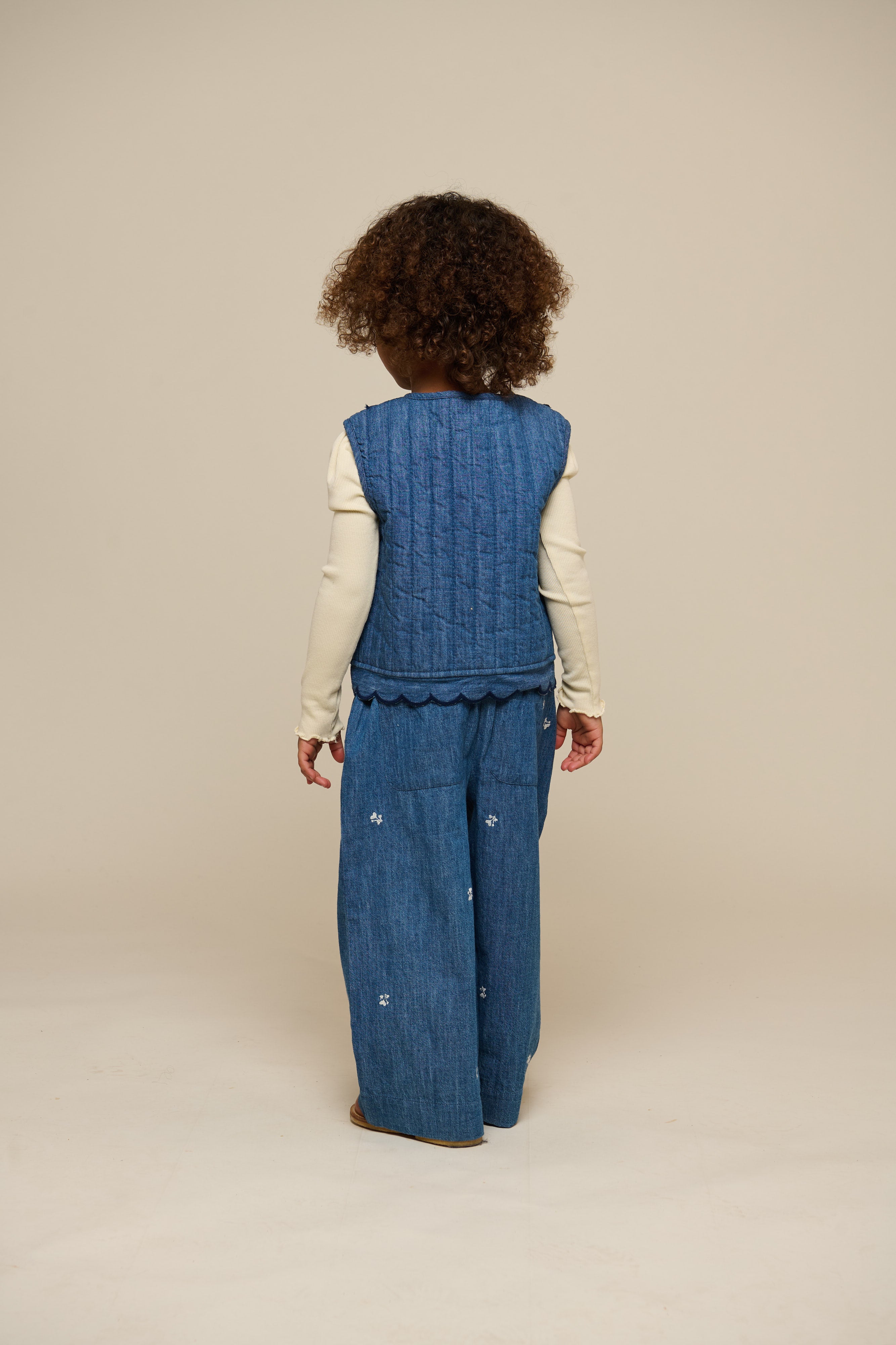 Embroidered Light Denim Trousers - Kids - Blue Denim | 101050 Isabella