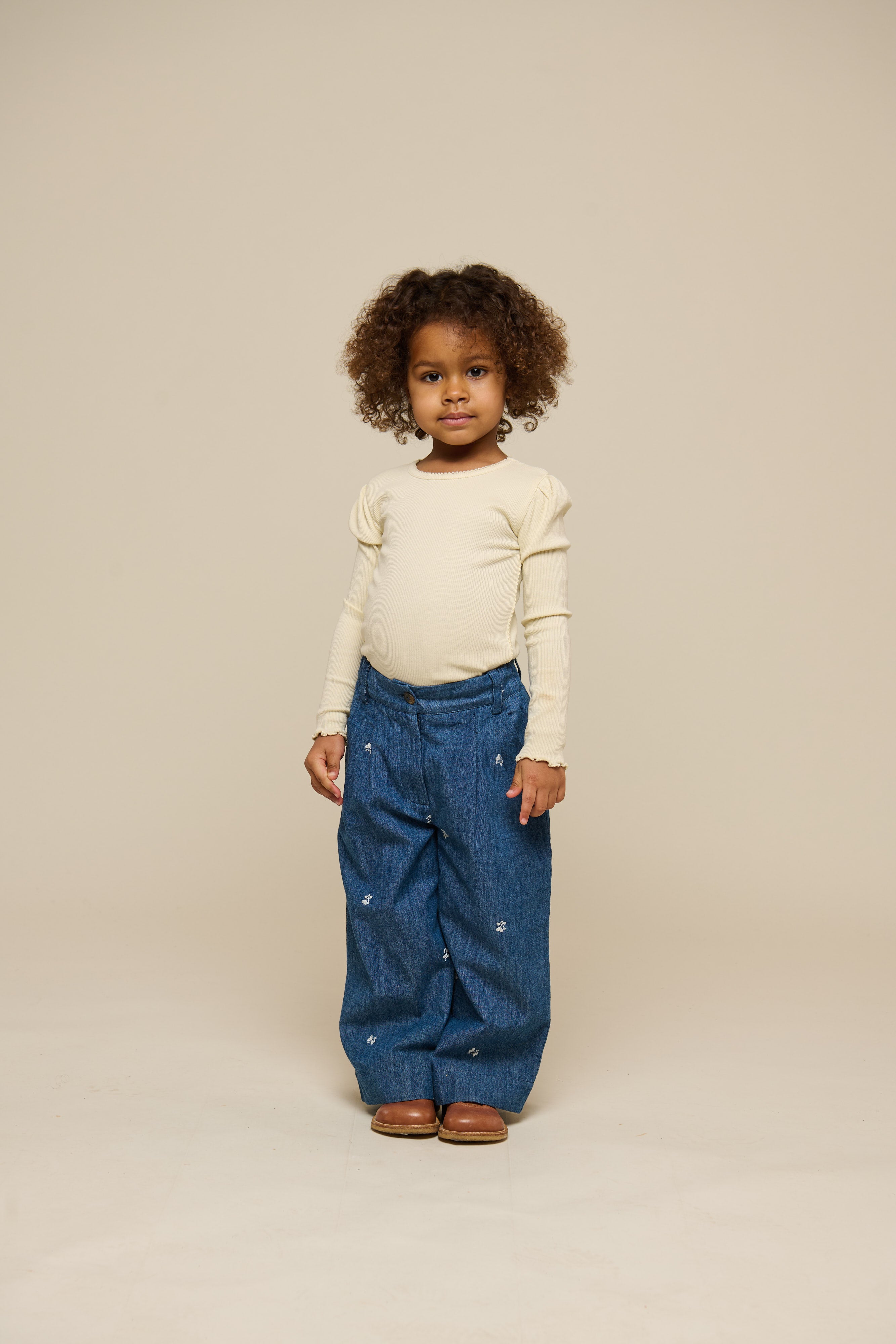 Embroidered Light Denim Trousers - Kids - Blue Denim | 101050 Isabella