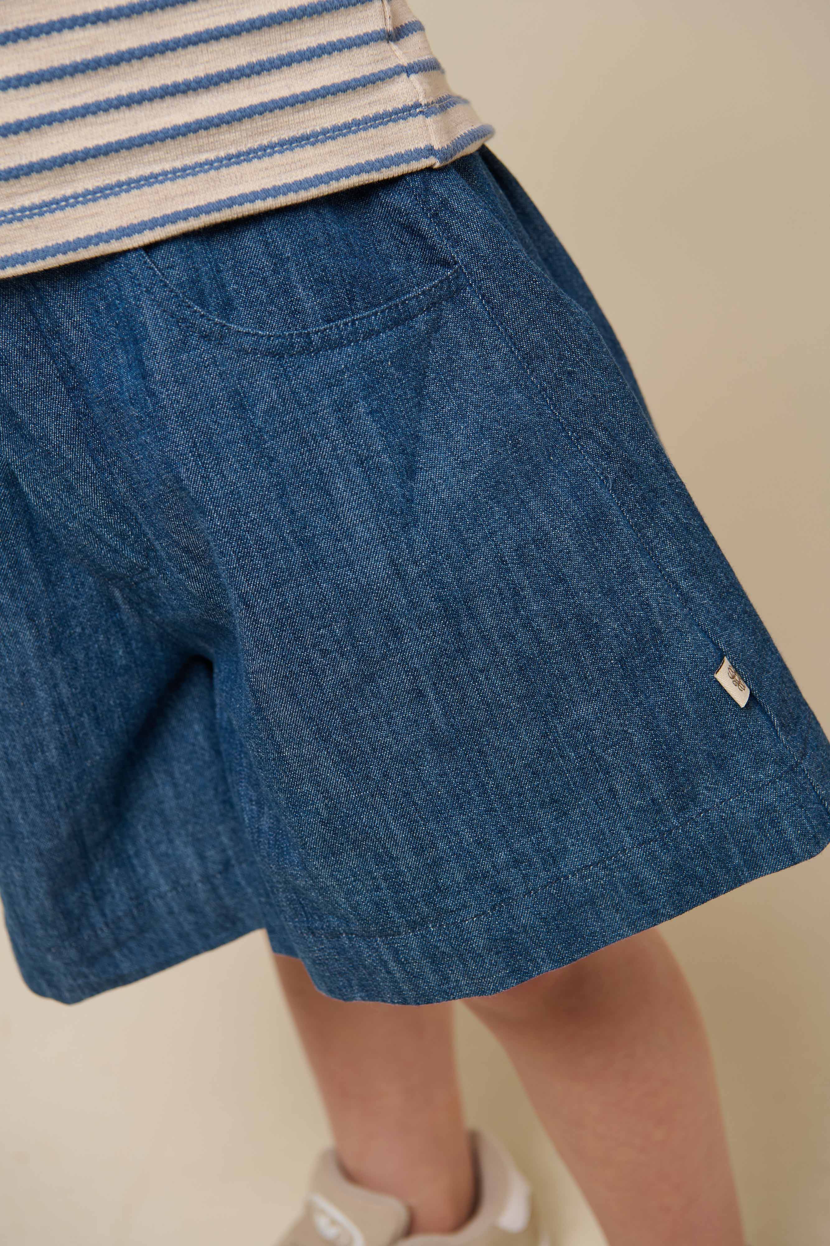 Flared Light Denim Shorts - Kids - Blue Denim | 101053 Isabella