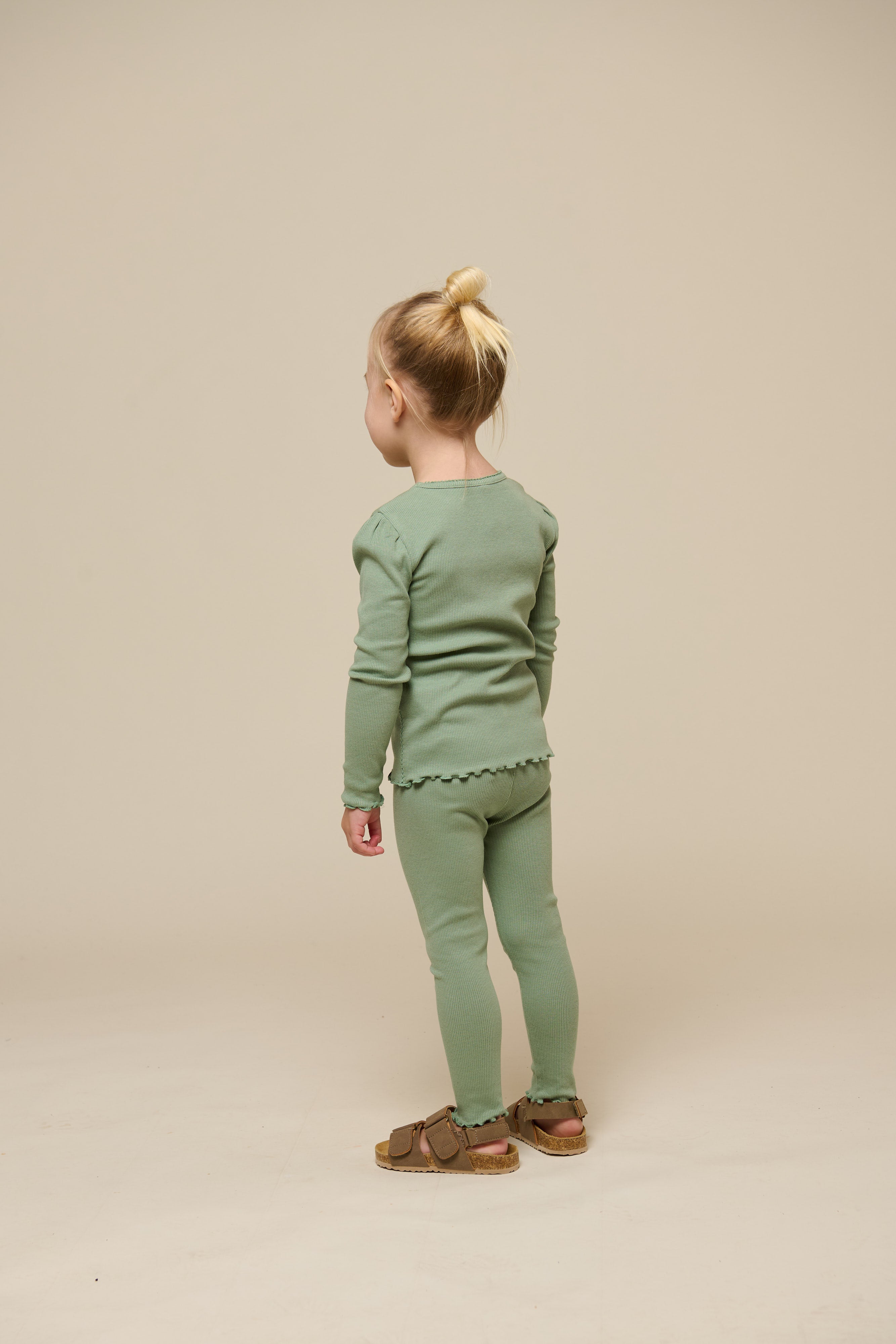 Modal Rib Long Sleeved T-shirt - Kids - Dusty Green | 101310 Lottie