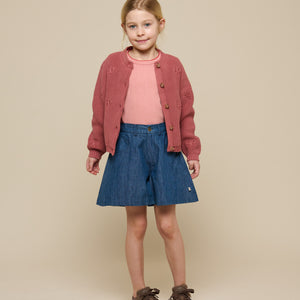 Cotton Knit Cardigan with Bows - Tween - Old Rose | 100793 Freya