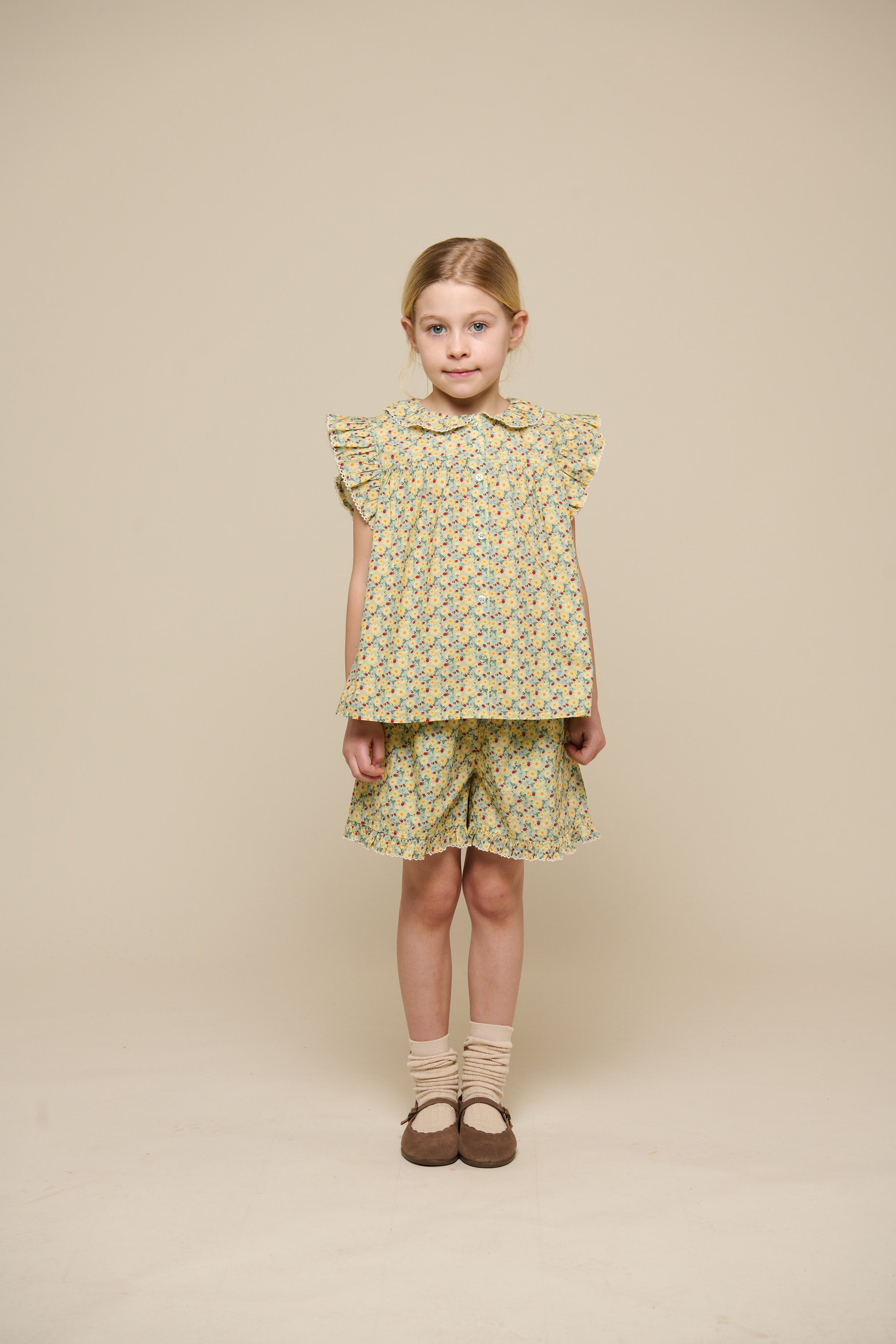 Flower Printed Poplin Frill Top - Tween - Green | 100951 Poppy