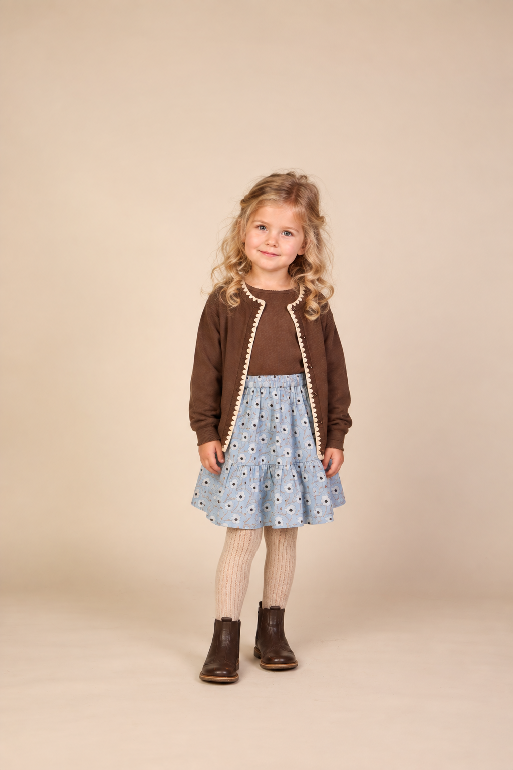 Floral Cotton Skirt - Kids - Blue/Brown | 101431 Nova