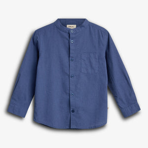 Linen Mandarin shirt - Dusty Cobalt | 100174 Pelle