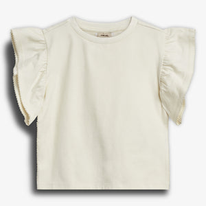 Ruffle Sleeve T-Shirt w. Picot stitch - Tween - Off White | 100383 Vilde