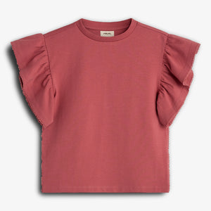 Ruffle Sleeve T-Shirt w. Picot stitch - Tween - Blush | 100384 Vilde