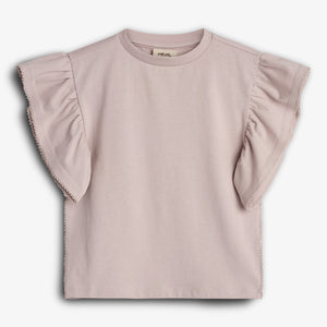 Ruffle Sleeve T-Shirt w. Picot stitch - Tween - Light Purple | 100385 Vilde