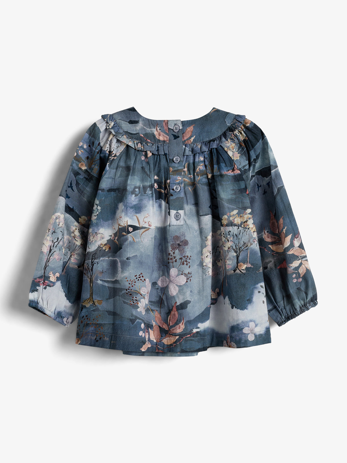 Poplin Blouse w. Scenic Print - Little - Blue/Rose