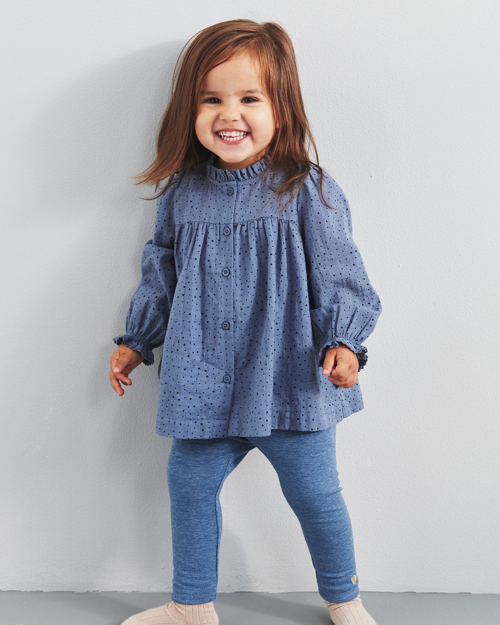 Cotton Tunic w. Micro Dots - Little - Dusty Blue