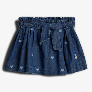 Denim Skirt with Embroidery - Tween - Dark Blue Denim with Blue Heart | 100406 Debbie