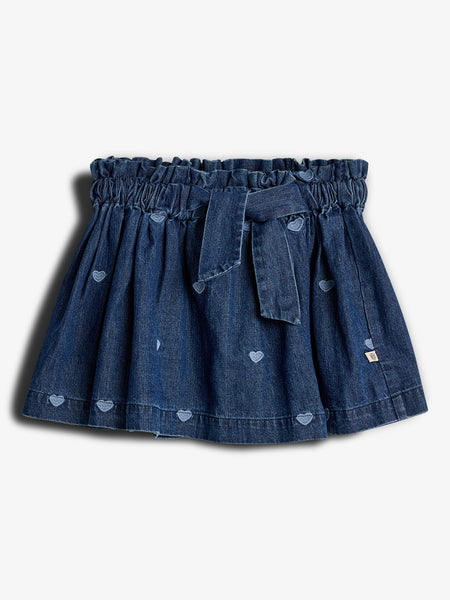 Denim Skirt with Embroidery - Tween - Dark Blue Denim with