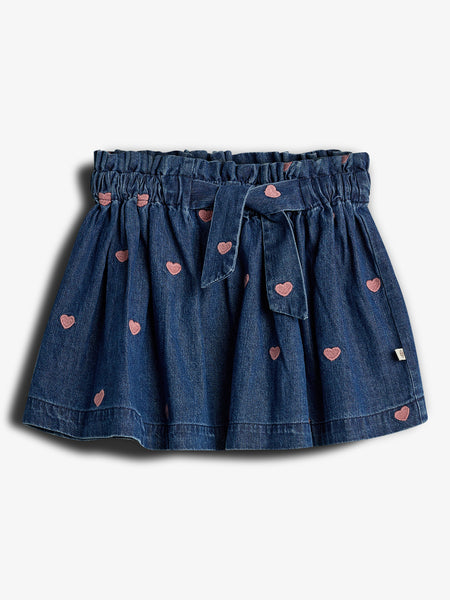 Denim Skirt with Embroidery - Tween - Dark Blue Denim with