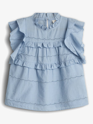 Sleeveless Frill Blouse - Blue | 100484 Frida