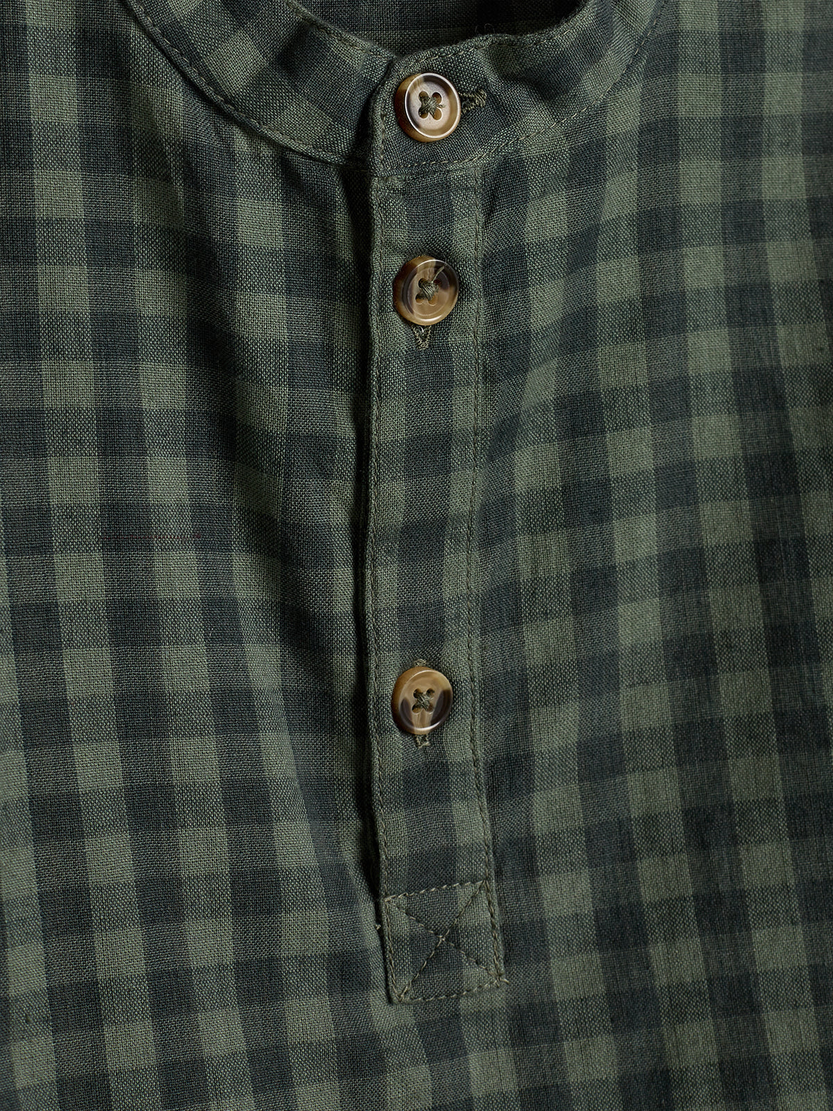 Micro Gingham Cotton Shirt - Little - Green